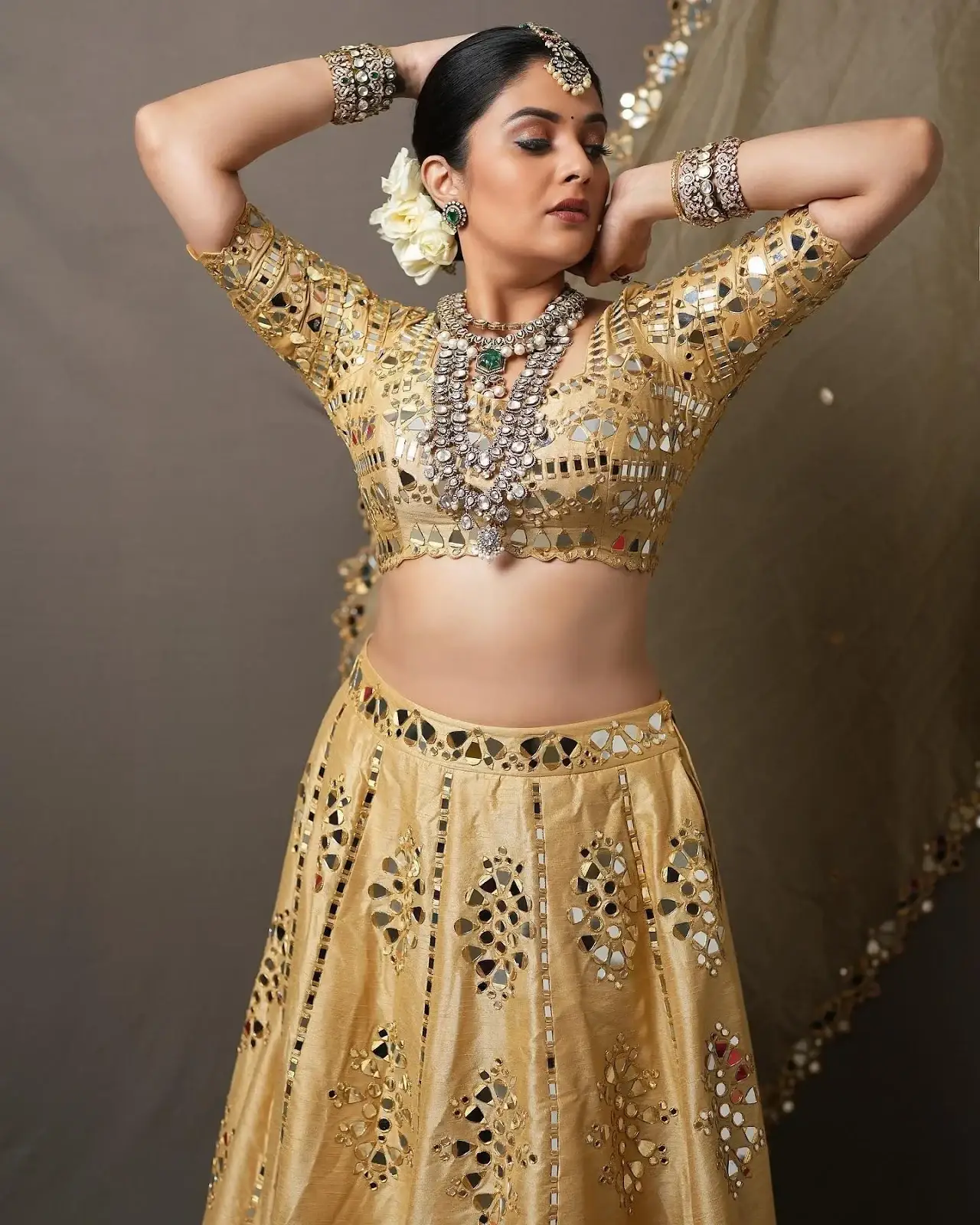 BEAUTIFUL TELUGU GIRL SREEMUKHI IN TRADITIONAL YELLOW LEHENGA CHOLI 4